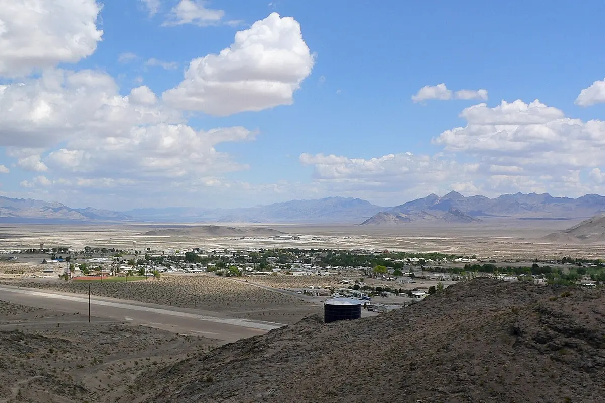 The small community of Indian Springs spread across a broad desert valley.